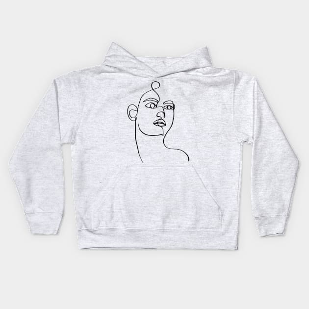 Beautiful women one line art Kids Hoodie by Doodle Intent